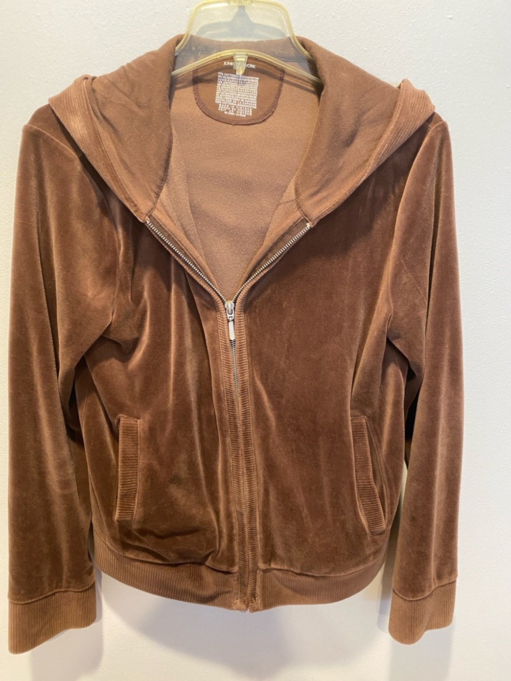 Jones New York Brown Velvet Zip-Up Hoodie Jacket
